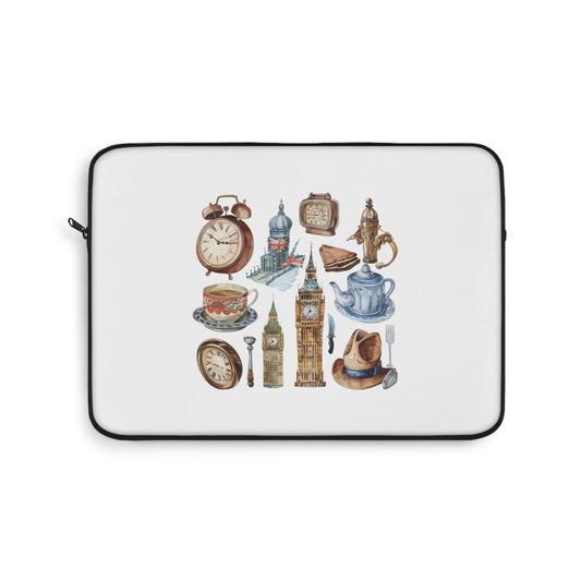 Vintage London Clock Laptop Sleeve, Stylish Computer Case for Travel, Unique Gift for Travelers and Students, London-Themed Accessory