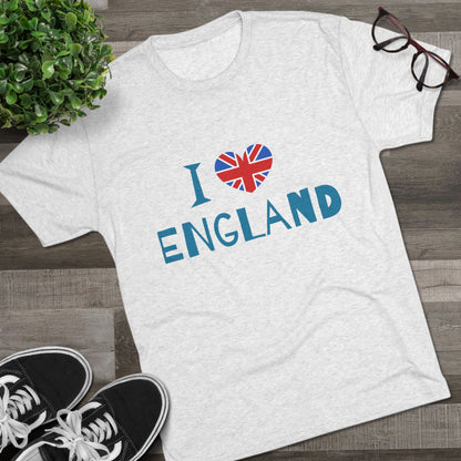 I Love England - Union Jack Heart Trendy Unisex Tri-Blend Crew Tee