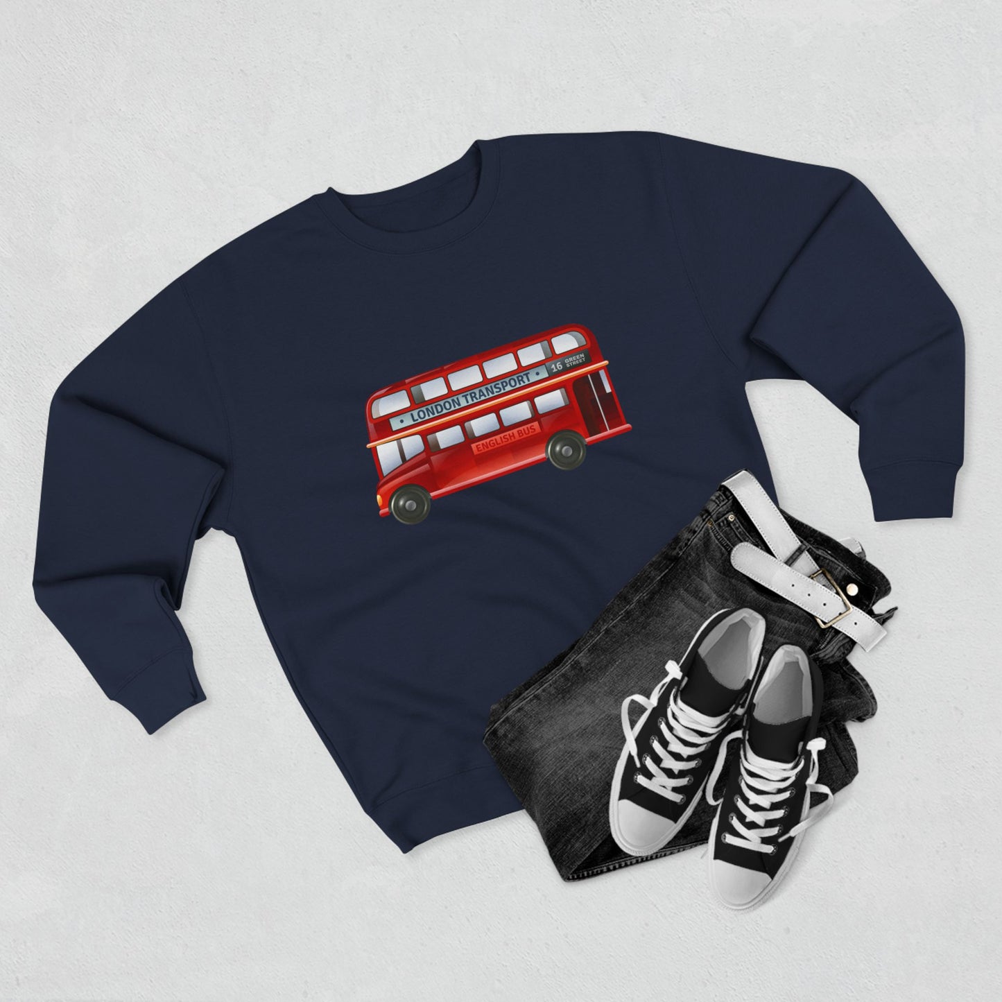 Unisex Crewneck Sweatshirt - London Transport English Bus Red Double-Decker