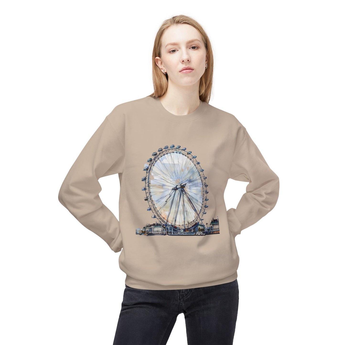 Unisex Midweight Softstyle Fleece Crewneck Sweatshirt - London's Iconic Wheel