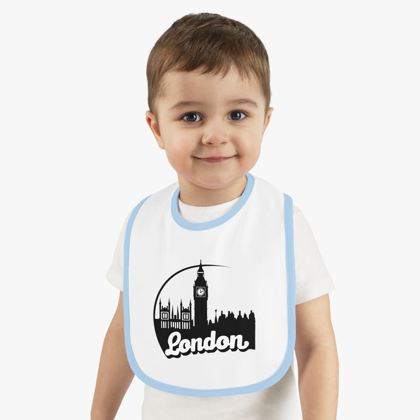 London Baby Bib | Cute Contrast Trim Jersey Bib for Newborns, Perfect Baby Shower Gift, Toddler Feeding, Nursery Decor, Travel Keepsake