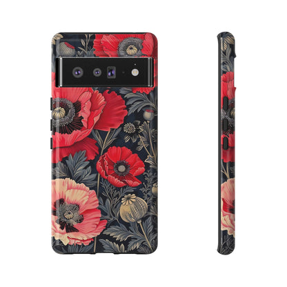 Floral Phone Case with Artistic Poppies, Tough Cases, Flower Design, Nature Lover Gift, Customizable Mobile Cover, Stylish Phone Accessories