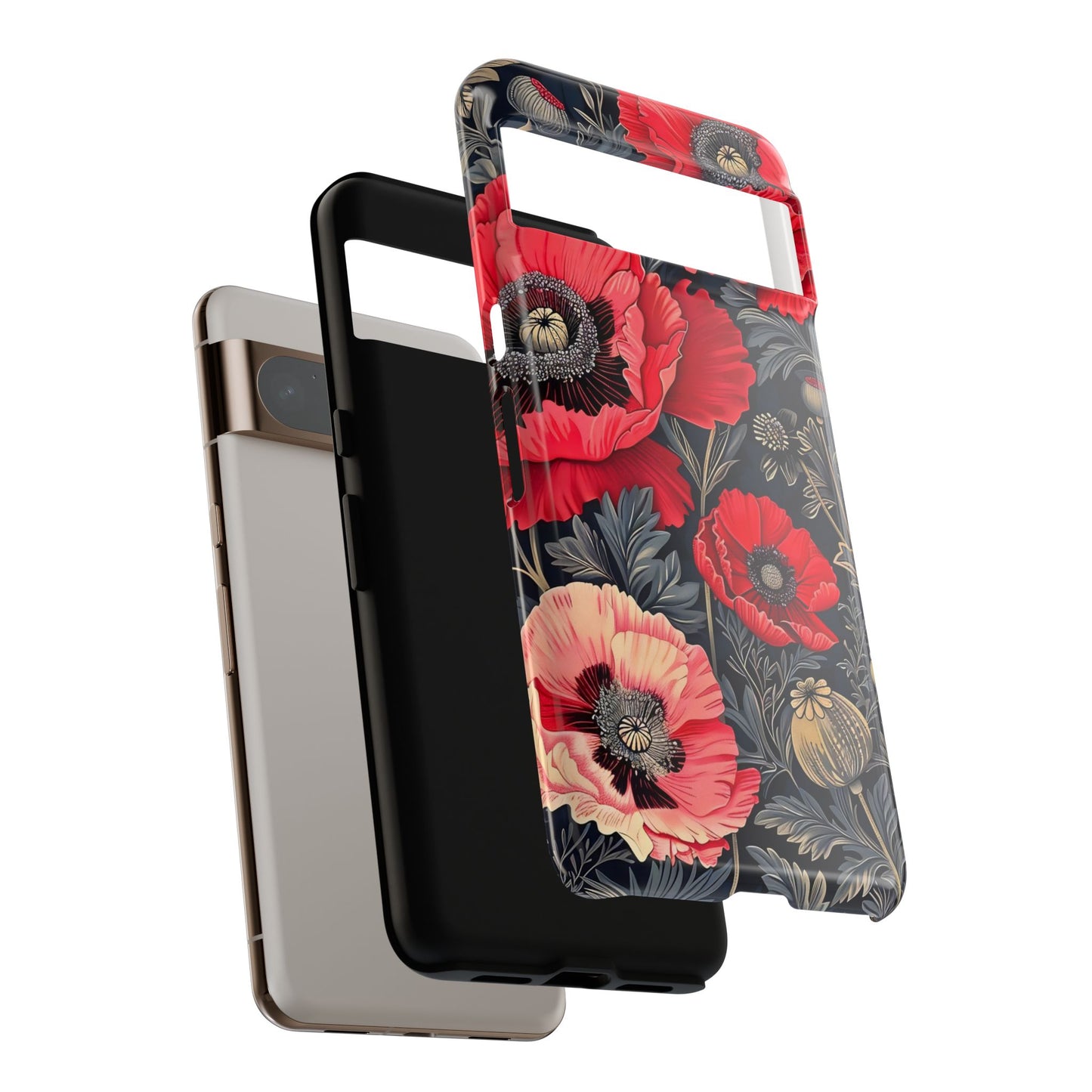 Floral Phone Case with Artistic Poppies, Tough Cases, Flower Design, Nature Lover Gift, Customizable Mobile Cover, Stylish Phone Accessories