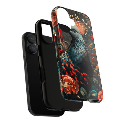 Floral Peacock Phone Case, Tough Cases, Artistic Phone Cover, Unique Gift, Nature Lover Accessory, Protective Case