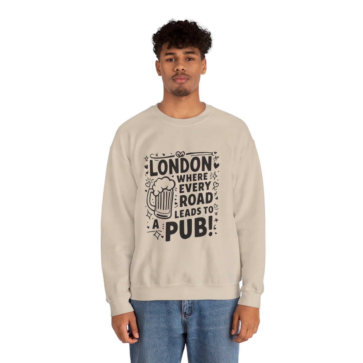 Unisex Heavy Blend™ Crewneck Sweatshirt Cozy - Every Road Leads to pub