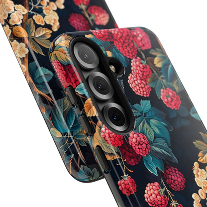 Floral Phone Case with Berry Design, Durable Phone Cover, Floral Print, Gift for Plant Lovers, Nature-Inspired Accessory