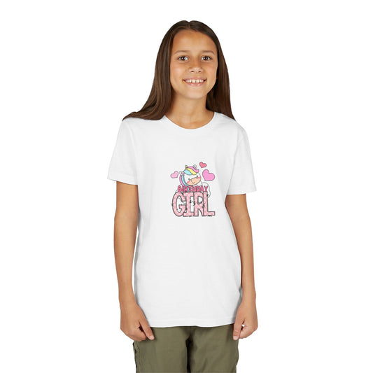 Youth Short Sleeve Tee - Stylish Leopard Birthday Girl Rainbow Graphic - Fun & Festive T-Shirt for Girls