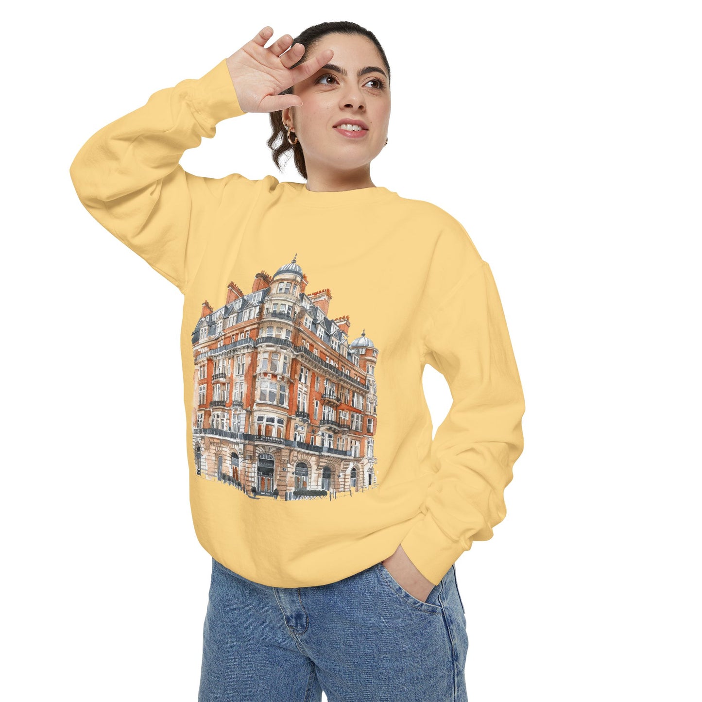 Unisex Garment-Dyed Sweatshirt - Classic British Architecture - Elegant Historic Building