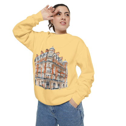 Unisex Garment-Dyed Sweatshirt - Classic British Architecture - Elegant Historic Building