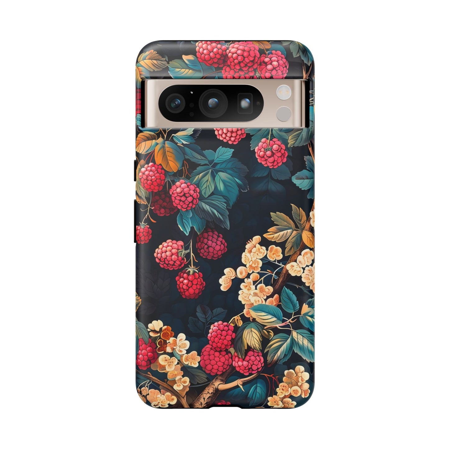 Floral Phone Case with Berry Design, Durable Phone Cover, Floral Print, Gift for Plant Lovers, Nature-Inspired Accessory