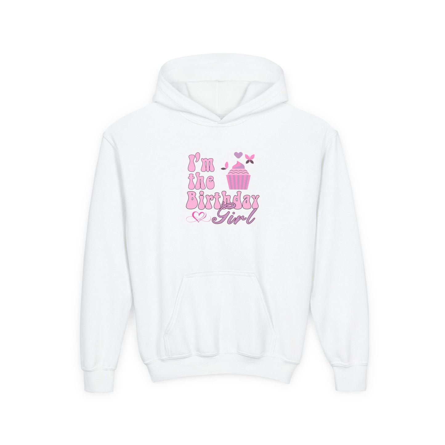 Birthday Girl Hoodie - Youth Heavy Blend Sweatshirt with Cupcake Design