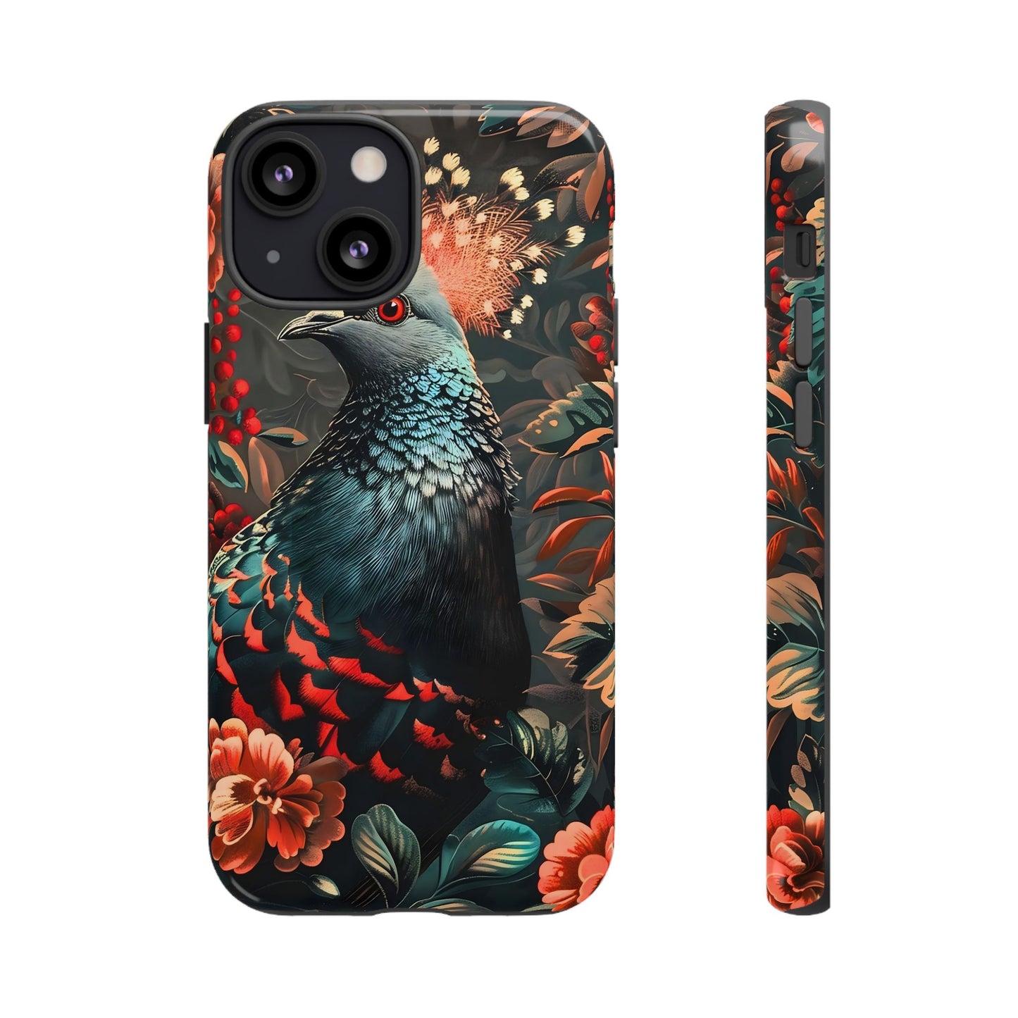 Floral Peacock Phone Case, Tough Cases, Artistic Phone Cover, Unique Gift, Nature Lover Accessory, Protective Case