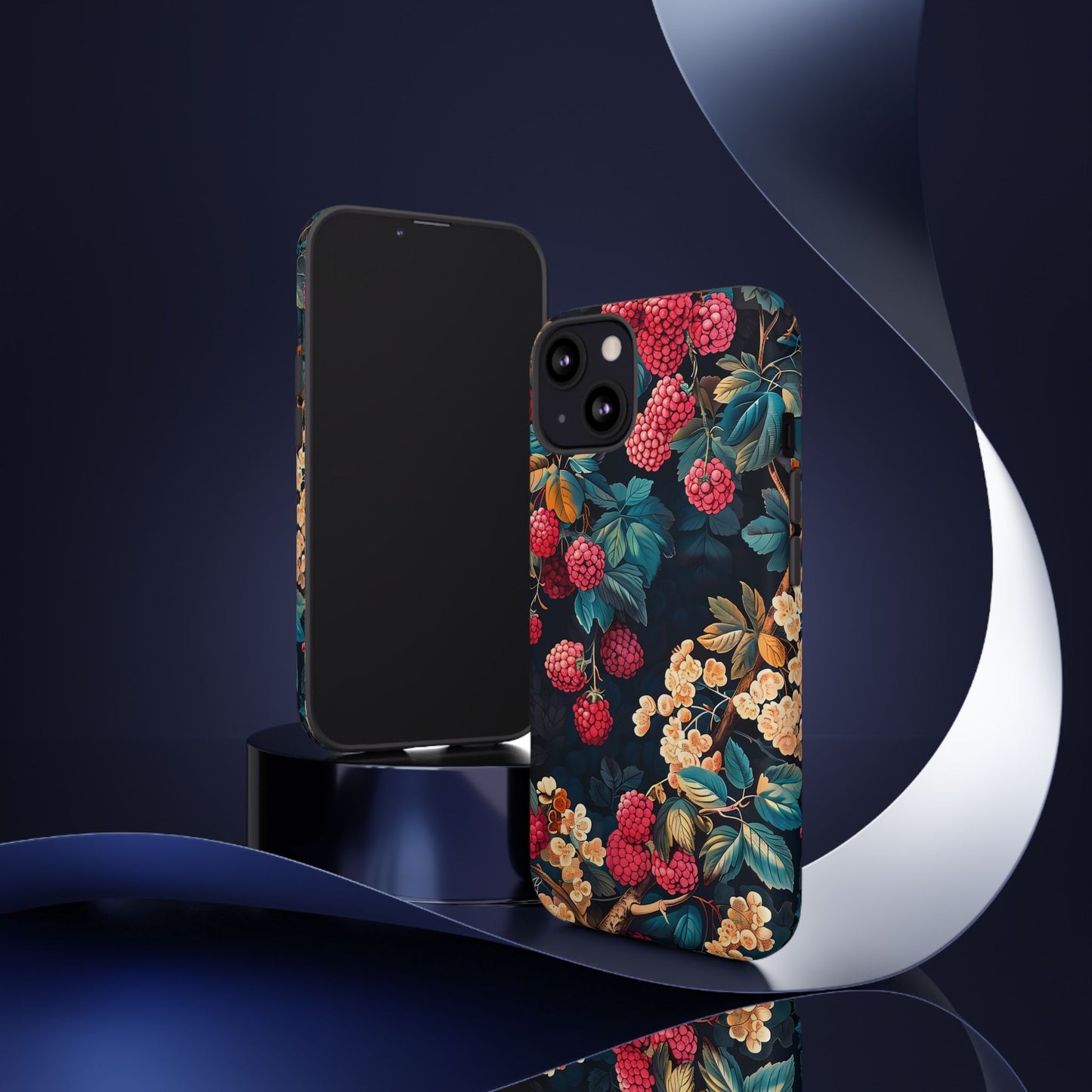 Floral Phone Case with Berry Design, Durable Phone Cover, Floral Print, Gift for Plant Lovers, Nature-Inspired Accessory
