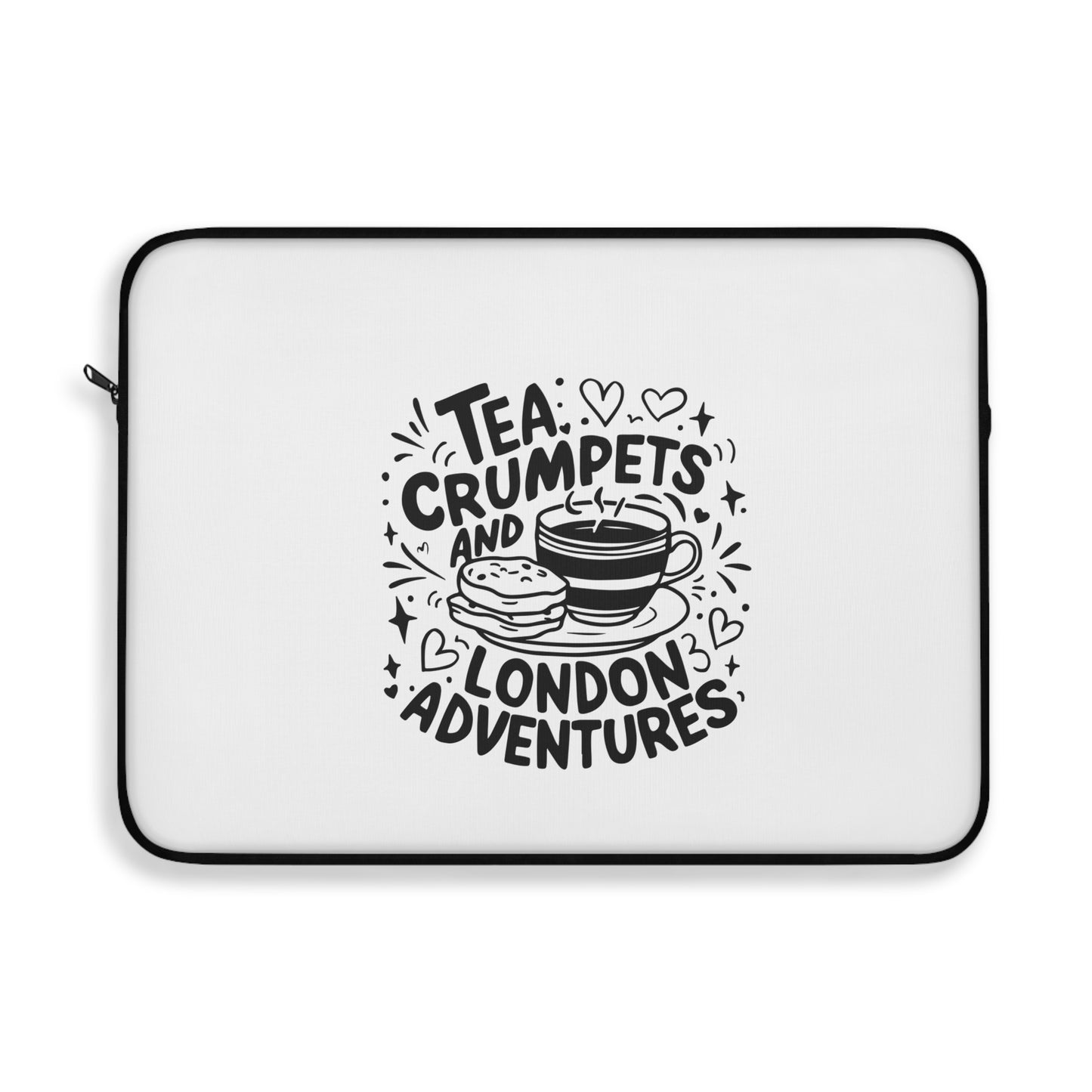 Cute London Adventure Laptop Sleeve, Tea Lovers Gift, Crumpets Design, Travel Accessory, Stylish Computer Case