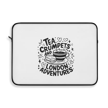 Cute London Adventure Laptop Sleeve, Tea Lovers Gift, Crumpets Design, Travel Accessory, Stylish Computer Case