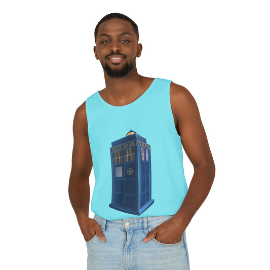 Unisex Garment-Dyed Tank Top - British Police Public Call Box - Iconic TARDIS