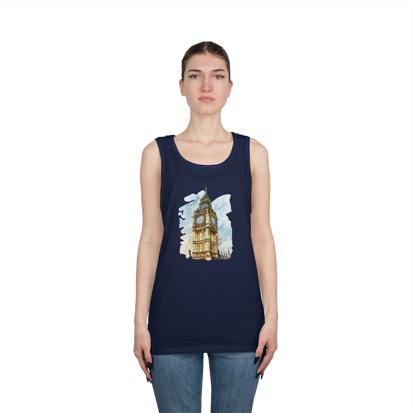 Unisex Heavy Cotton Tank Top - London's Big Ben Landmark Painting