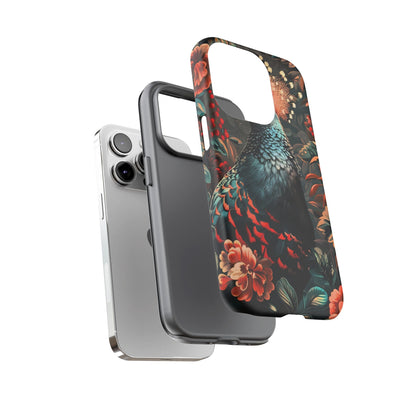 Floral Peacock Phone Case, Tough Cases, Artistic Phone Cover, Unique Gift, Nature Lover Accessory, Protective Case
