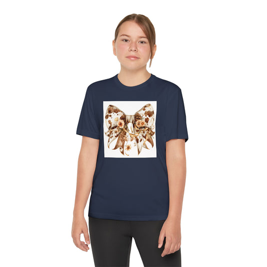 Youth Tee - Boho Western Bow with Flowers and Cow Pattern - Cute & Stylish T-Shirt for Kids