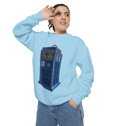Unisex Garment-Dyed Sweatshirt - British Police Public Call Box - Iconic TARDIS Design