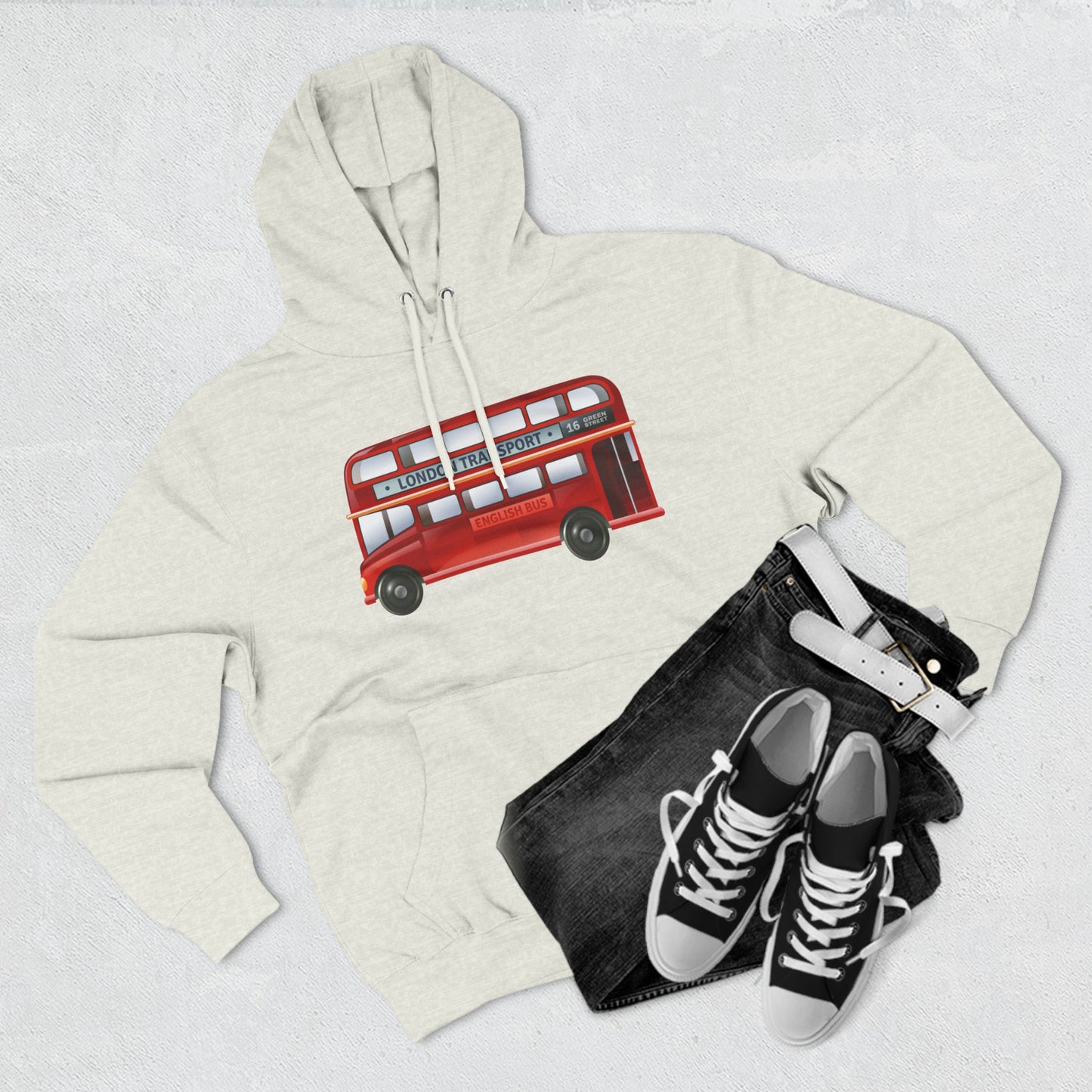 Three-Panel Fleece Hoodie - London’s Red Icon - The Classic Double-Decker Bus