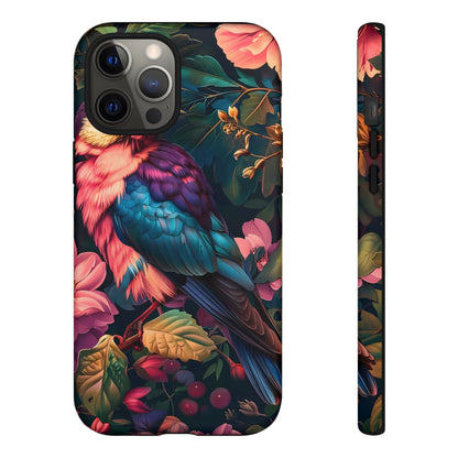 Vibrant Phone Case, Tropical Bird Design, Tough Phone Cover, Floral Tech Accessory, Gift for Nature Lovers