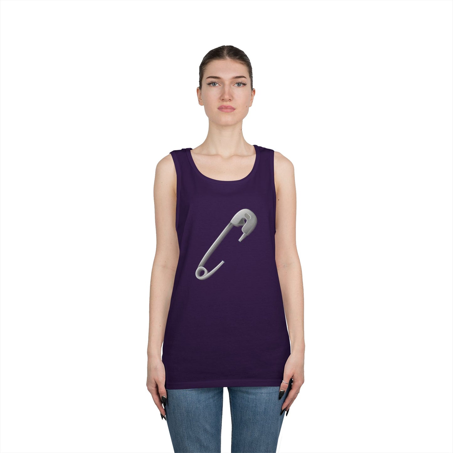 Unisex Heavy Cotton Tank Top - Minimalist Safety Pin Design