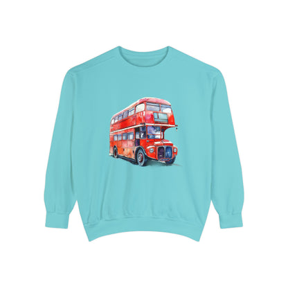 Unisex Garment-Dyed Sweatshirt Relaxed - London Transport Red Double-Decker Bus