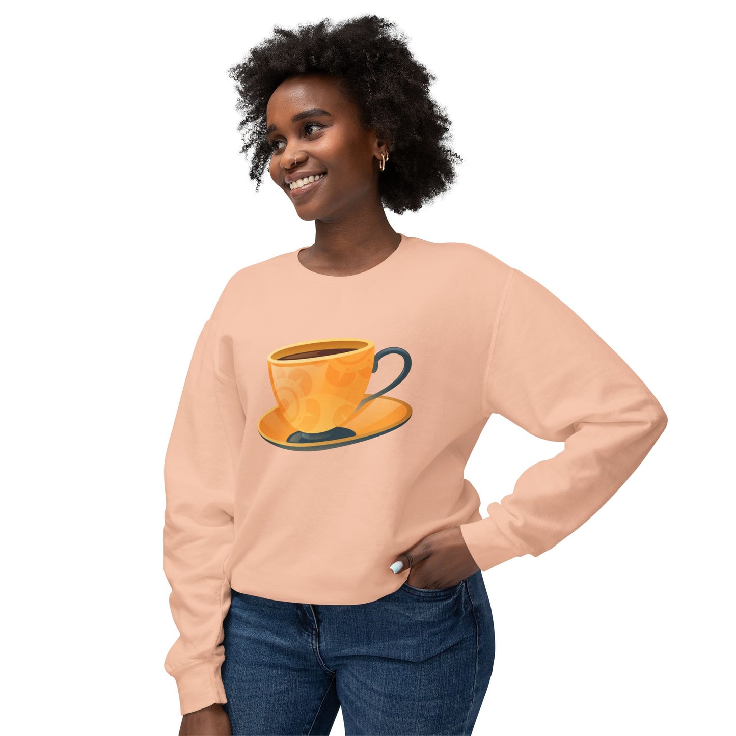 Unisex Lightweight Crewneck Sweatshirt - Elegant British Tea Cup - Classic Tea Time Style