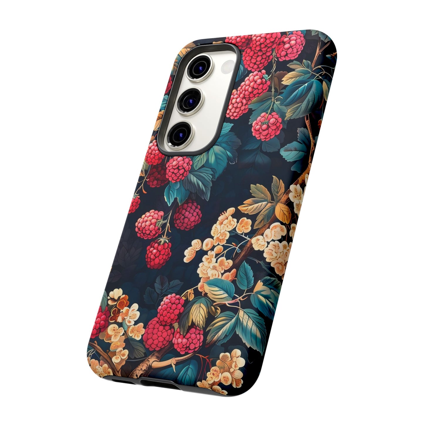 Floral Phone Case with Berry Design, Durable Phone Cover, Floral Print, Gift for Plant Lovers, Nature-Inspired Accessory