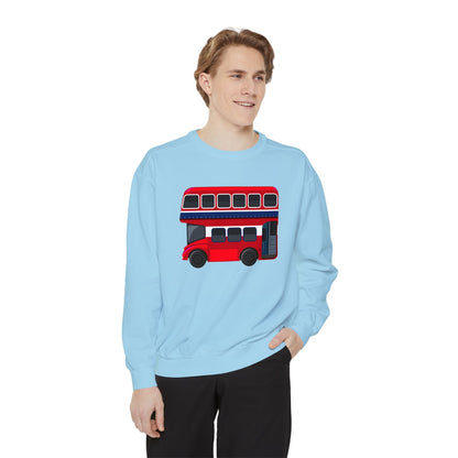 Unisex Garment-Dyed Sweatshirt Versatile - London Transport Red Double-Decker Bus