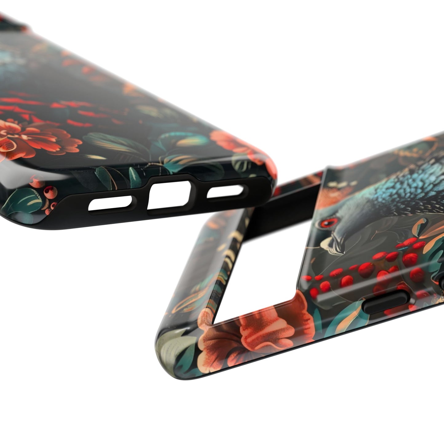 Floral Peacock Phone Case, Tough Cases, Artistic Phone Cover, Unique Gift, Nature Lover Accessory, Protective Case