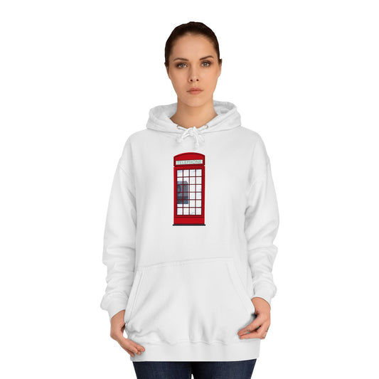 Unisex College Hoodie - Iconic British Public Telephone - Classic Red Phone Box