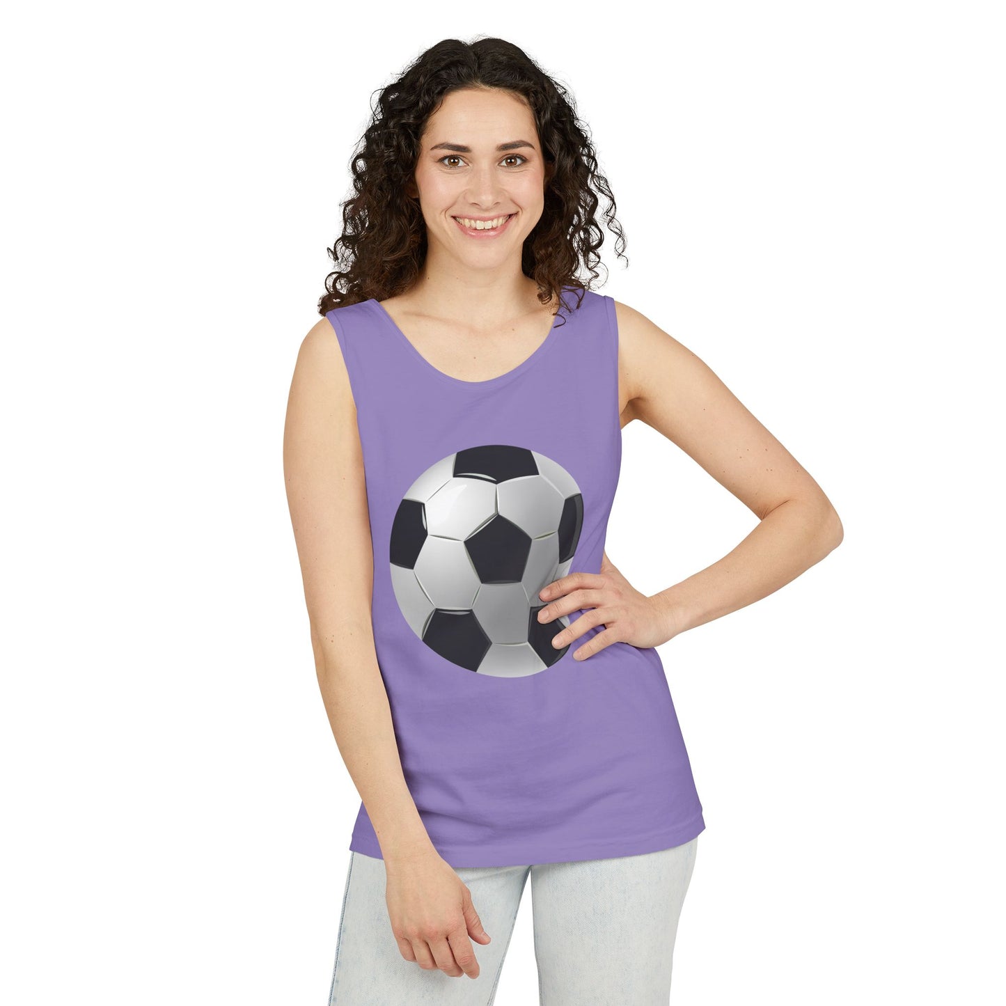 Unisex Garment-Dyed Tank Top - Dynamic Football Design - Sports Passion and Energy