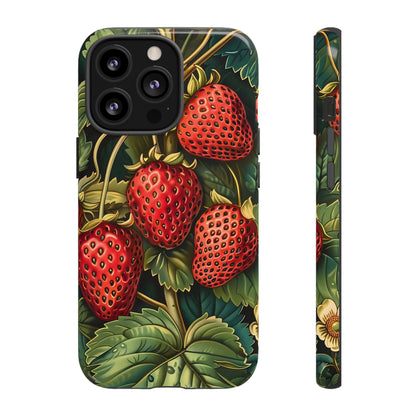 Strawberry Phone Case, Tough Berry Case, Floral Phone Cover, Cute Smartphone Shell, Nature-Inspired Gift