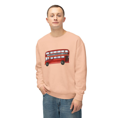 Unisex Lightweight Crewneck Sweatshirt - London Transport English Bus - Iconic Red Double-Decker Bus