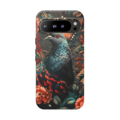 Floral Peacock Phone Case, Tough Cases, Artistic Phone Cover, Unique Gift, Nature Lover Accessory, Protective Case