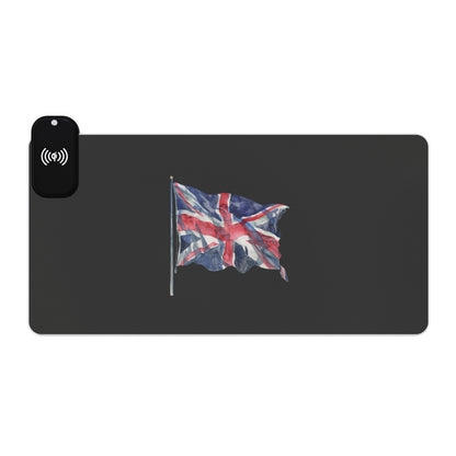 Waving Union Jack – UK Patriot Pride - LED Gaming Mouse Pad with Wireless Charging - British Flag Design, Desk Accessory, Gamer Gift, Home Office Decor, Tech Gadget