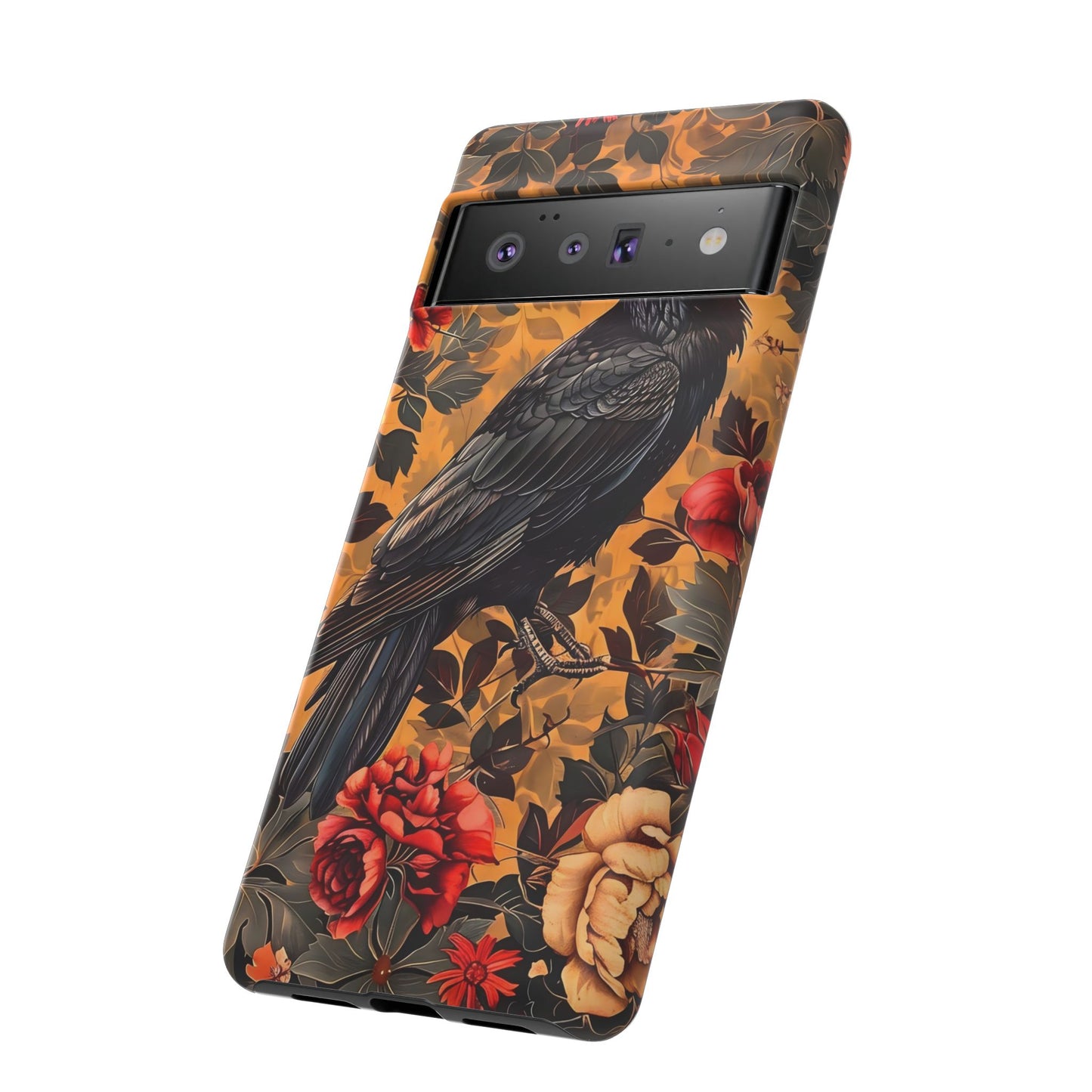 Raven Floral Phone Case - Tough Cases, Blackbird Decor, Gift for Nature Lovers, Bird Themed Accessories, Unique Phone Cover