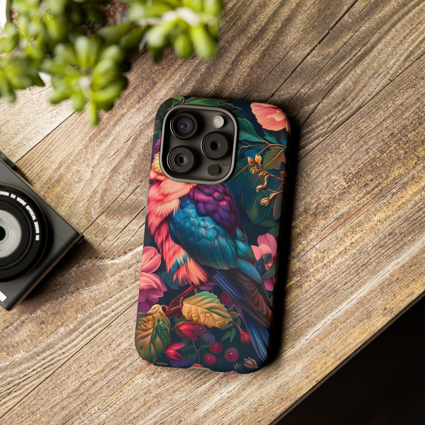 Vibrant Phone Case, Tropical Bird Design, Tough Phone Cover, Floral Tech Accessory, Gift for Nature Lovers