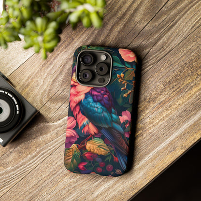 Vibrant Phone Case, Tropical Bird Design, Tough Phone Cover, Floral Tech Accessory, Gift for Nature Lovers