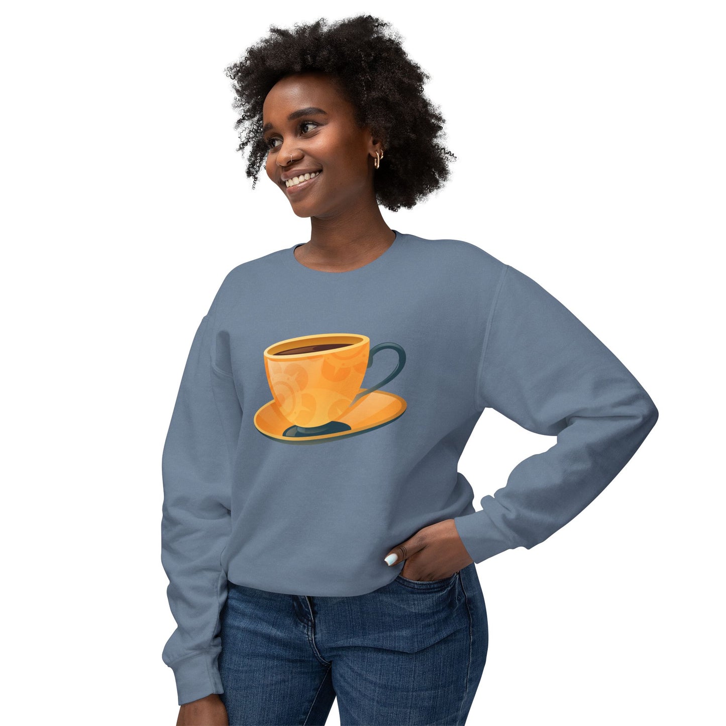 Unisex Lightweight Crewneck Sweatshirt - Elegant British Tea Cup - Classic Tea Time Style