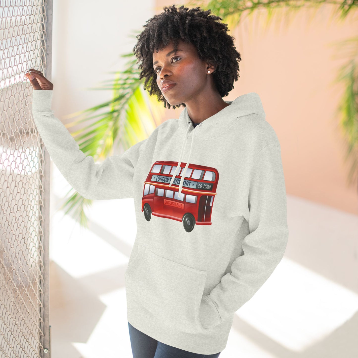 Three-Panel Fleece Hoodie - London’s Red Icon - The Classic Double-Decker Bus