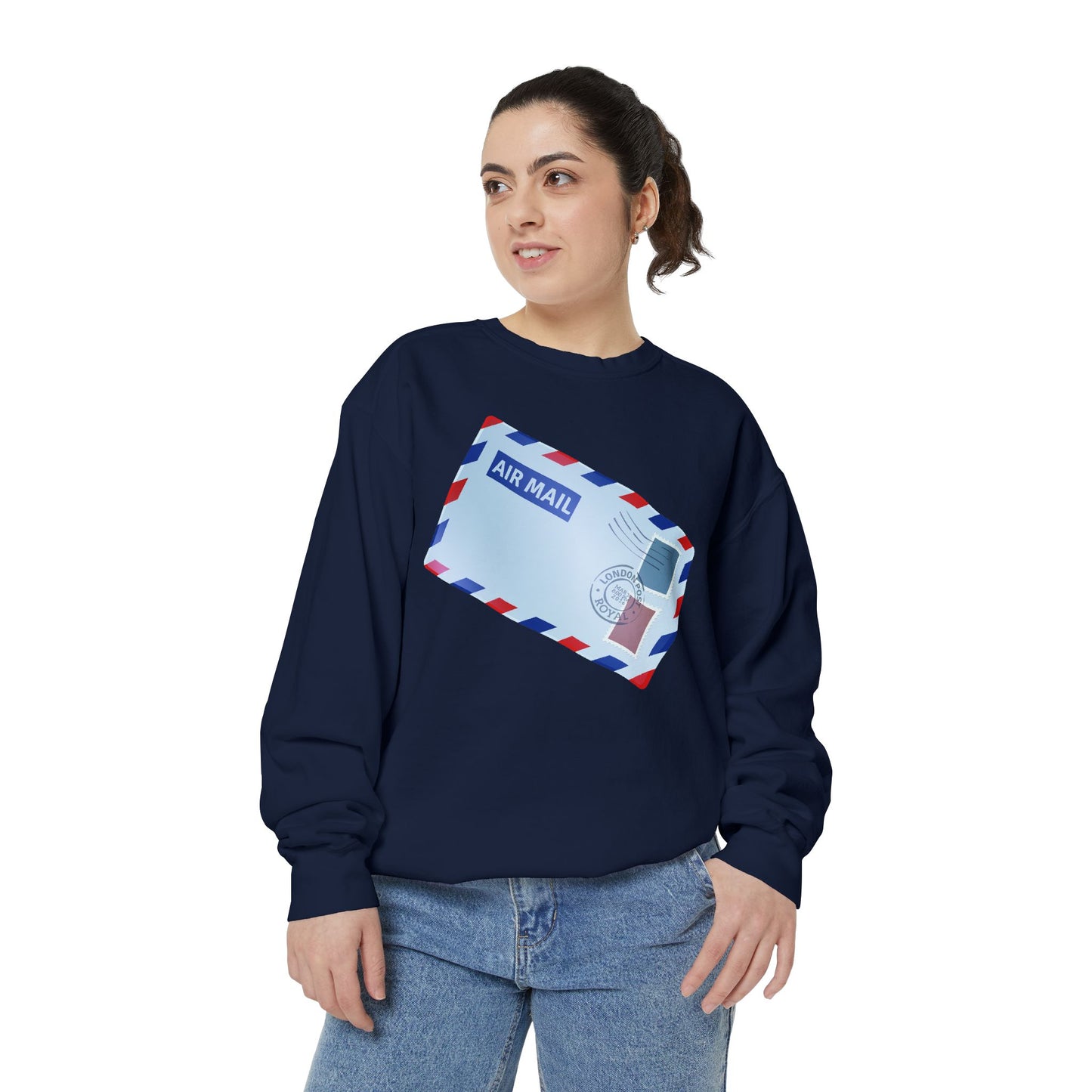 Unisex Garment-Dyed Sweatshirt - Vintage British Air Mail - Classic Postal Design