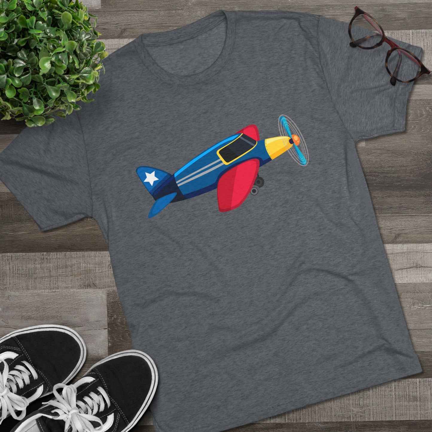 Vintage Airplane Illustration - Retro Aviation Cozy Unisex Tri-Blend Crew Tee
