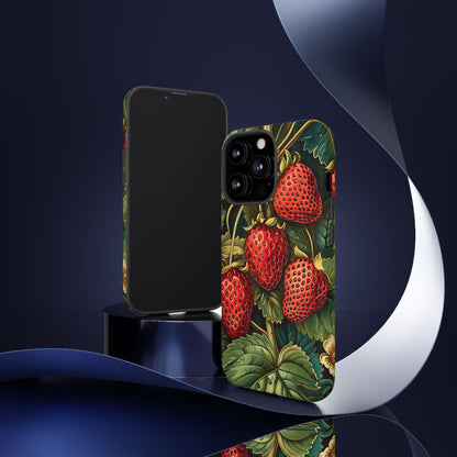 Strawberry Phone Case, Tough Berry Case, Floral Phone Cover, Cute Smartphone Shell, Nature-Inspired Gift