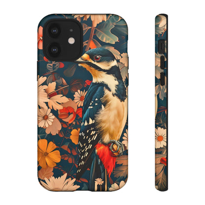 Artistic Bird Phone Case, Unique Tough Cases for Nature Lovers, Floral Design, Cute Gift, Customized Phone Accessories
