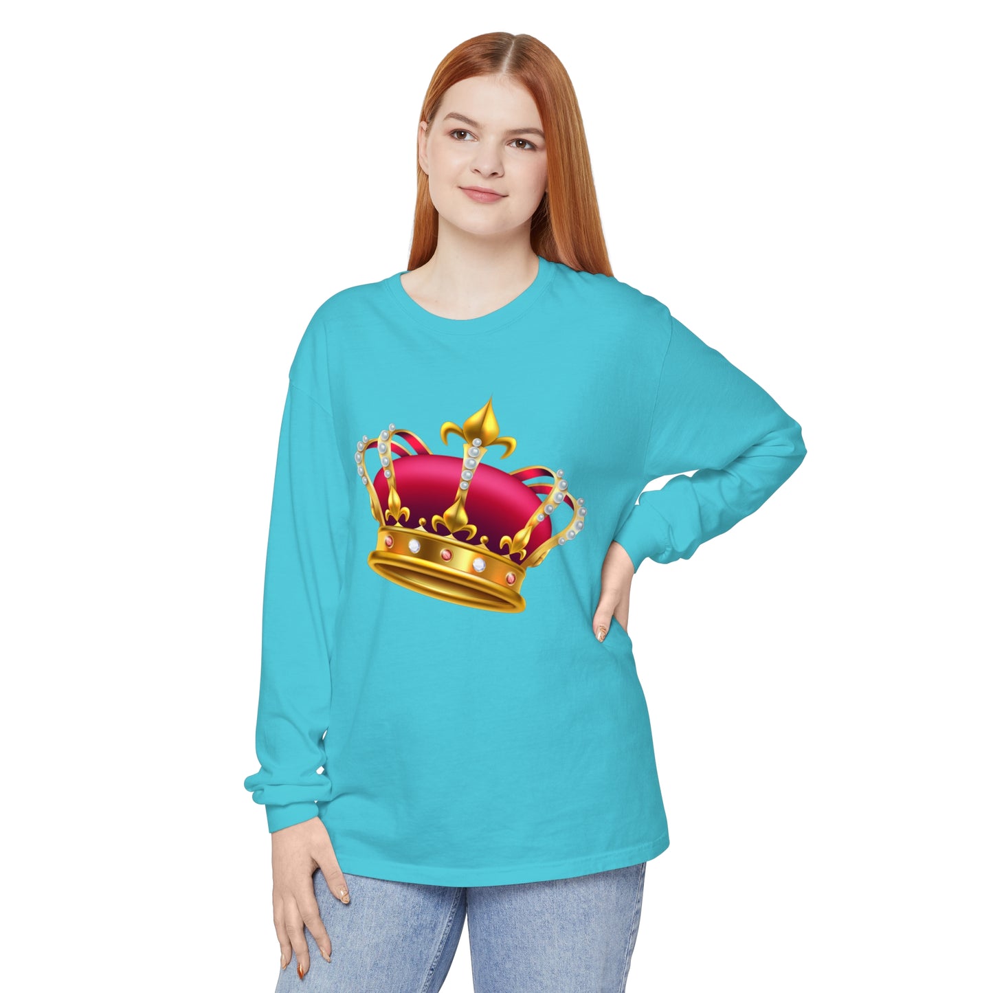 Unisex Garment-dyed Long Sleeve T-Shirt - British Royal Crown Design