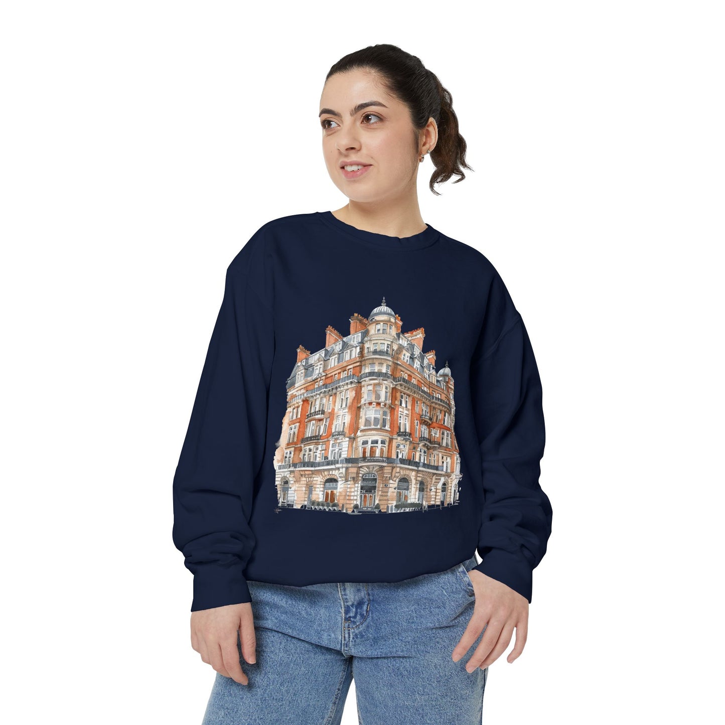 Unisex Garment-Dyed Sweatshirt - Classic British Architecture - Elegant Historic Building