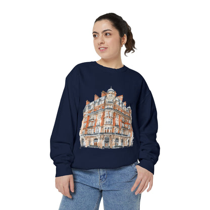 Unisex Garment-Dyed Sweatshirt - Classic British Architecture - Elegant Historic Building